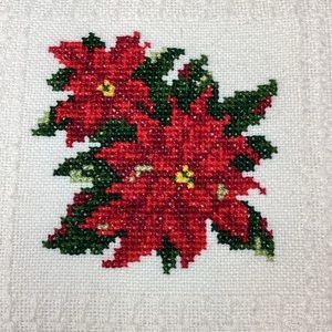 GORGEOUS VINTAGE 1960 Art Cross-stitched Linen Tablecloth